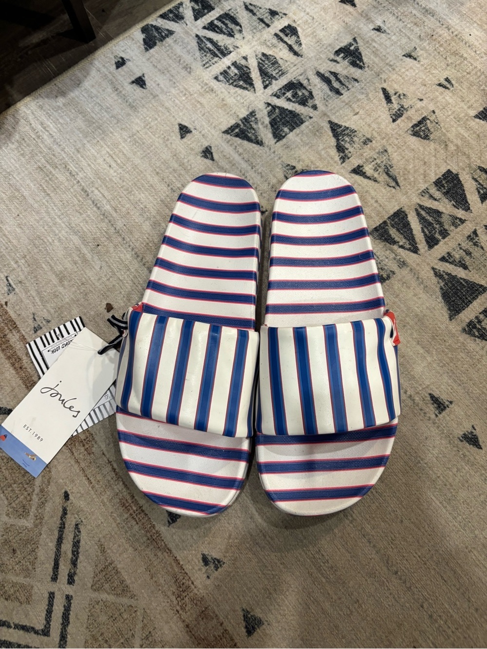 Joules White, Blue & Red Striped Slide Sandals